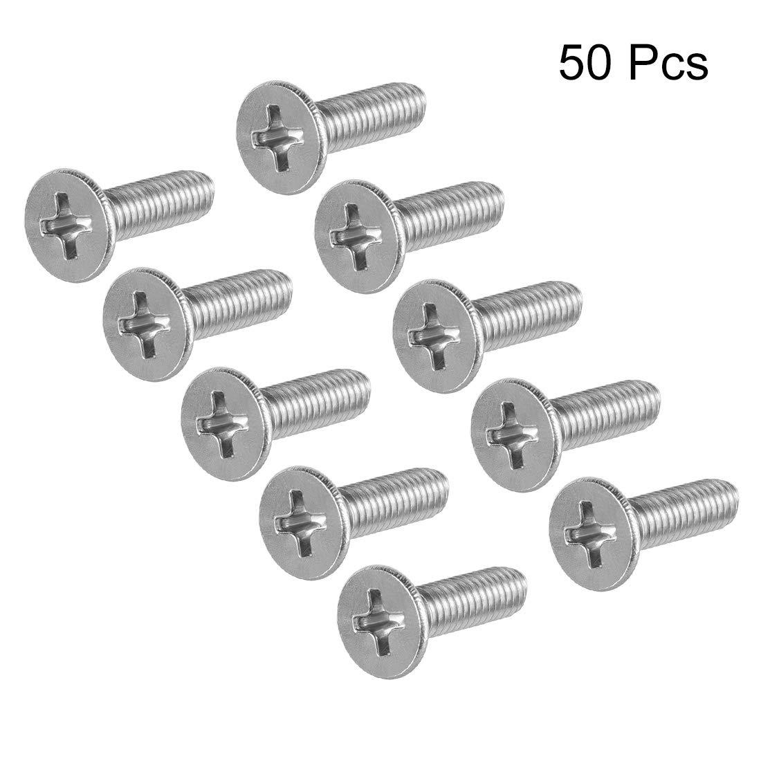 sourcing map M4x14mm Flat Head Machine Screws, Phillips Cross Screw, 304 Stainless Steel, Fasteners Bolts 50Pcs 3