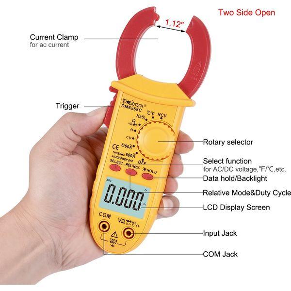 sourcing map Handheld Digital Multimeter Ammeter ACV AC DCV Volt Current Ohm Resistance Capacitance Frequency Temperature Continuity Diode Circuit Clamp Meter 1