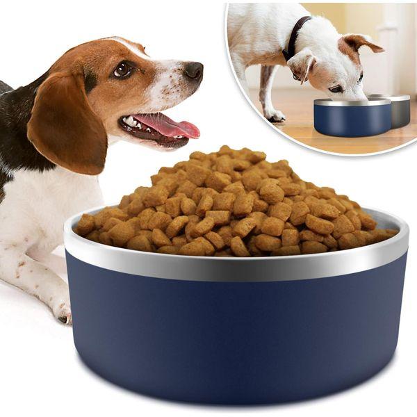 IKITCHEN Dog Bowl for Food and Water, 40 Oz Stainless Steel Pet Feeding Bowl, Durable Non-Skid Double Wall Insulated Heavy Duty with Rubber Bottom for Medium Large Sized Dogs (40 Ounces/5 Cup, Blue) 0