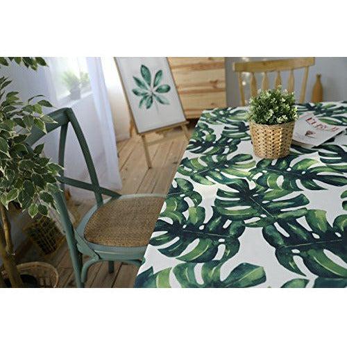 Drizzle Table Cloth Monstera Leaf Plant Palm Tree Rectangular Square Folding Table Cover Waterproof Polyester Cotton Country Garden for Kitchen Furniture (55 * 86in/140 * 220cm) 0