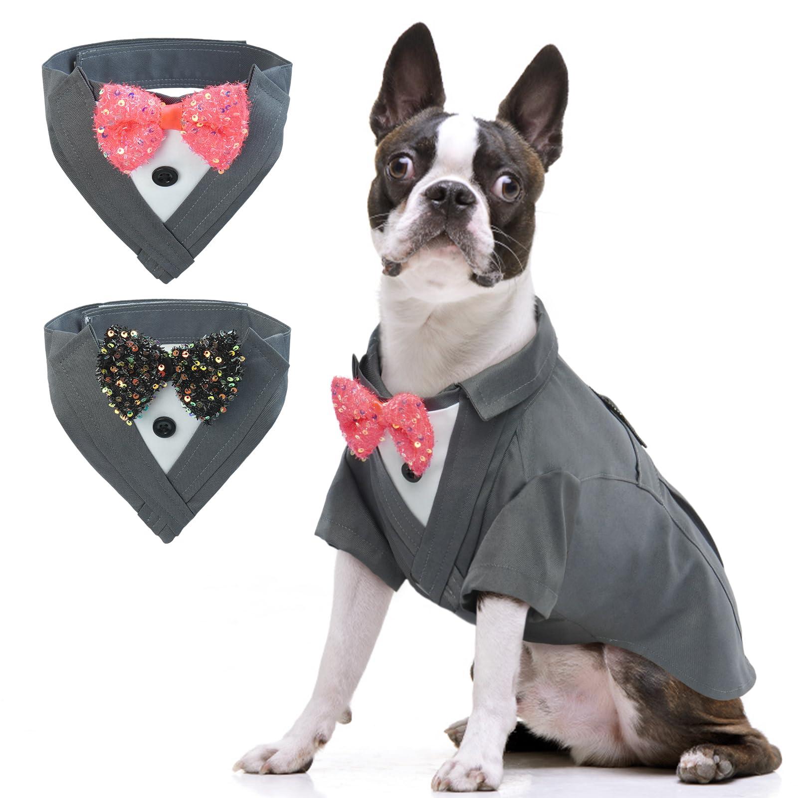 IECOii Dog Tuxedo Suit With 2 Bow Tie Bandanas,Dog Wedding Outfit Set Puppy Tux for Small Medium Large Dogs Boy,Formal Tuxedo Dog Costume Halloween Christmas Birthday Thanksgiving Party Attire Clothes 0