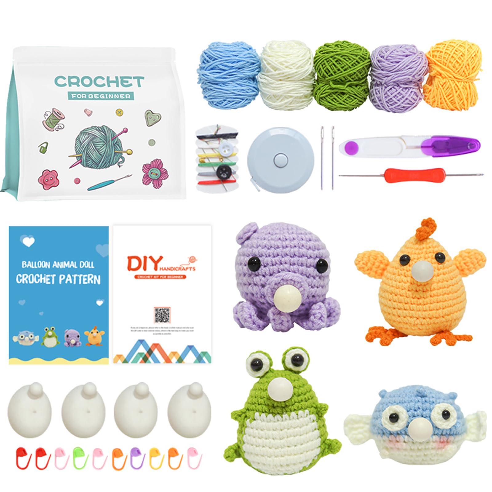 IFUNY Crochet Kit for Beginners Adults,Crochet Animal Kit, Complete Knitting Kit with Yarn, Crochet Hooks, Step-by-Step Video, Learn to Crochet Starter Kit for Beginners（4 Dolls can Blow Balloons