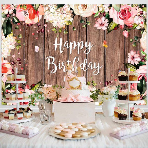 AIIKES 7x5FT Rustic Wood Floral Birthday Backdrop Butterfly Wooden Floor Watercolor Flowers Photography Background Women Girl Baby Shower Newborn Birthday Party Decoration Photo Studio Props 12-452 3