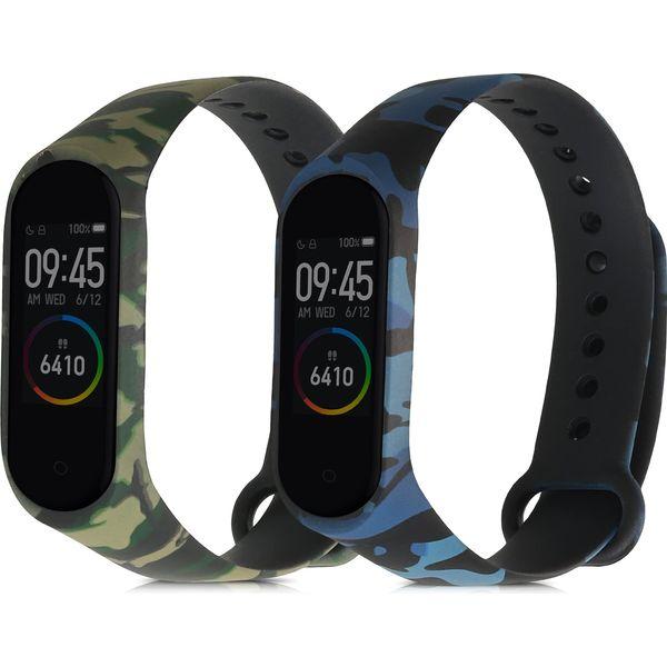 kwmobile TPU Silicone Watch Strap Compatible with Xiaomi Mi Band 3 / Band 4-2x Band - camouflage Black/Light Green/Dark Green