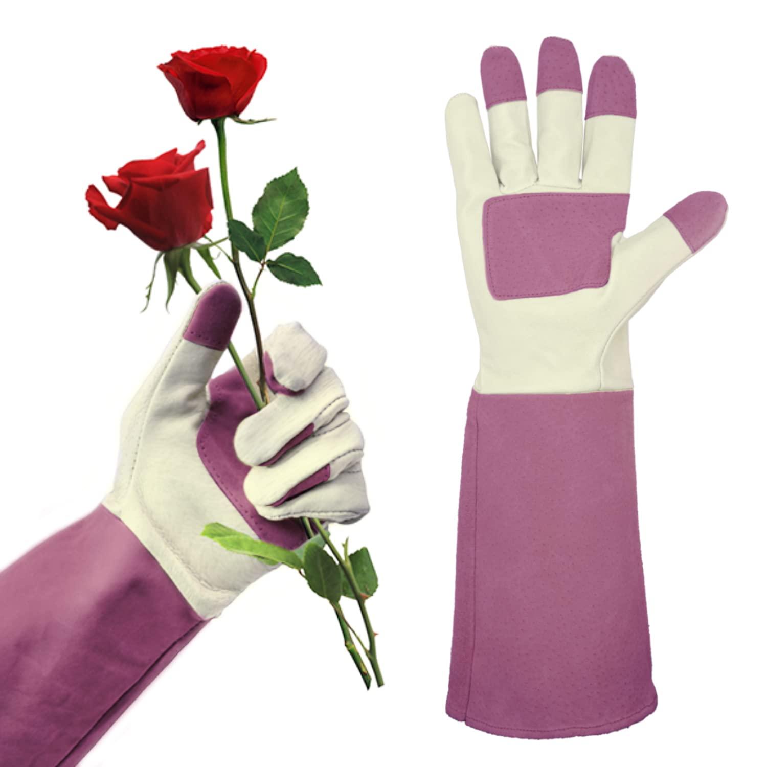 AIGEVTURE Rose Pruning Gloves Long Sleeve Thorn Proof,Rose Gardening Gloves for Men Women Long Gauntlet,Grain Pigskin Leather Pink(Large) 0