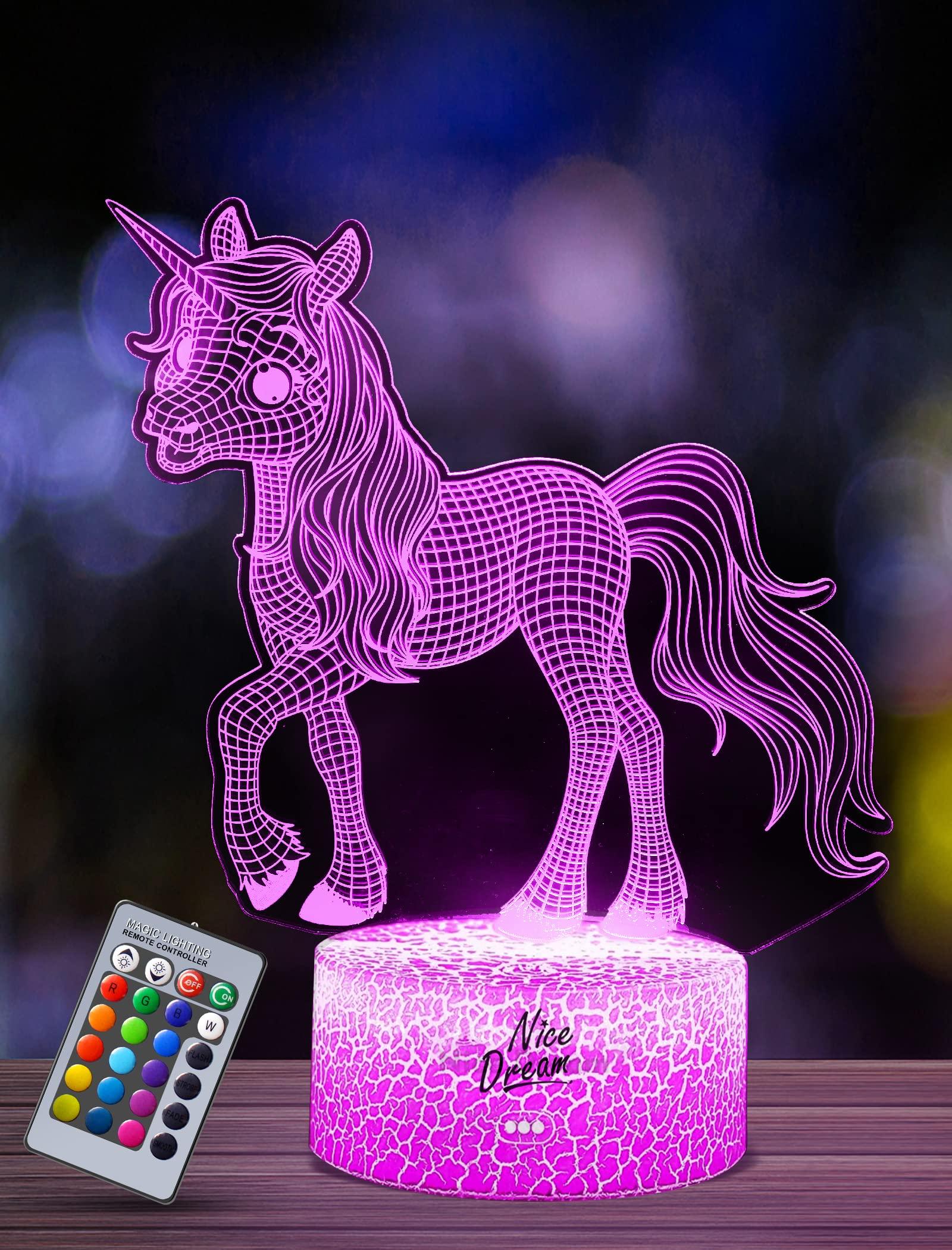 Nice Dream Unicorn Night Light for Kids,3D Illusion Night Lamp,16 Colors Changes with Remote Control,Unicorns Gifts for Girls,Toys Birthday Bedroom Decor for Children Boys 1