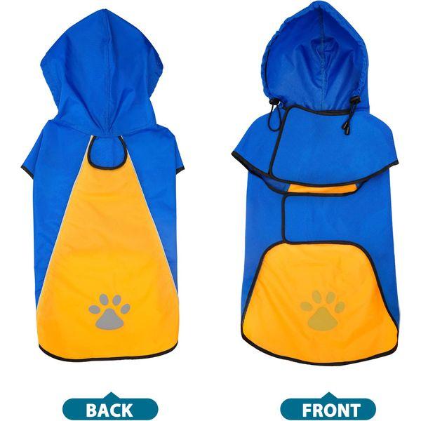 iTayga Dogs Waterproof Jacket,Lightweight Waterproof Raincoat Reflective Strips Safety Dog Coat with Hood Collar Hole,Windproof Snow-proof Dog Rain Jacket for Small Medium Large Dogs(XL,Blue-Orange) 2