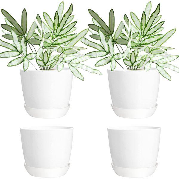 Youngever 8 Sets 11CM Plastic Planters with Saucers, Indoor Flower Plant Pots, Modern Decorative Gardening Pot with Drainage (Mordern 8 Sets) 0