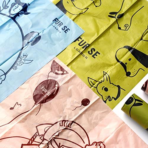 Dog Poop Bags 100% Compostable by FUR SE | 135 bags, 9 rolls of 15 | Scented with Lemongrass Oil, XL and Strong, Artist's Illustrations, Water Proof, Dog Waste Bags, Dispenser Compatible 2