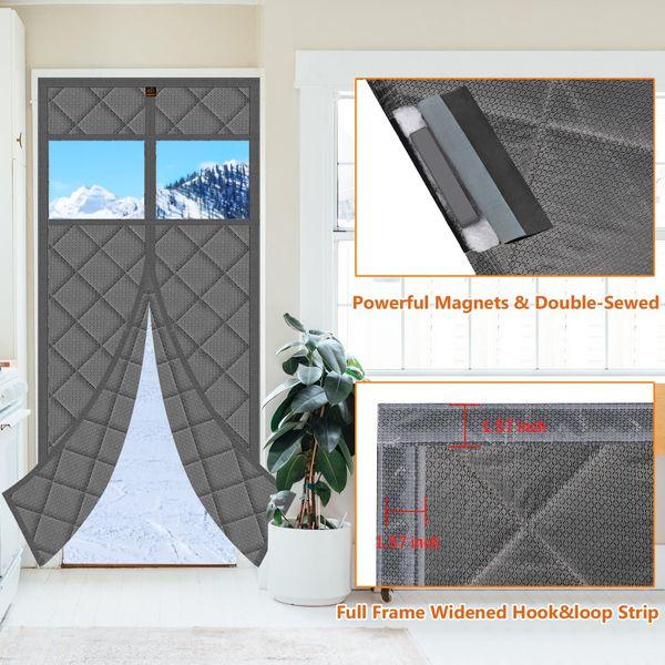 WochiTV Magnetic Thermal Insulated Door Curtain Fits Door Size 102 CM x 206 CM, Durable Waterproof Cloth, Polyester Fiber Filling, Weatherproof, Windproof, Reduce Noise, Middle Opening, Grey 3