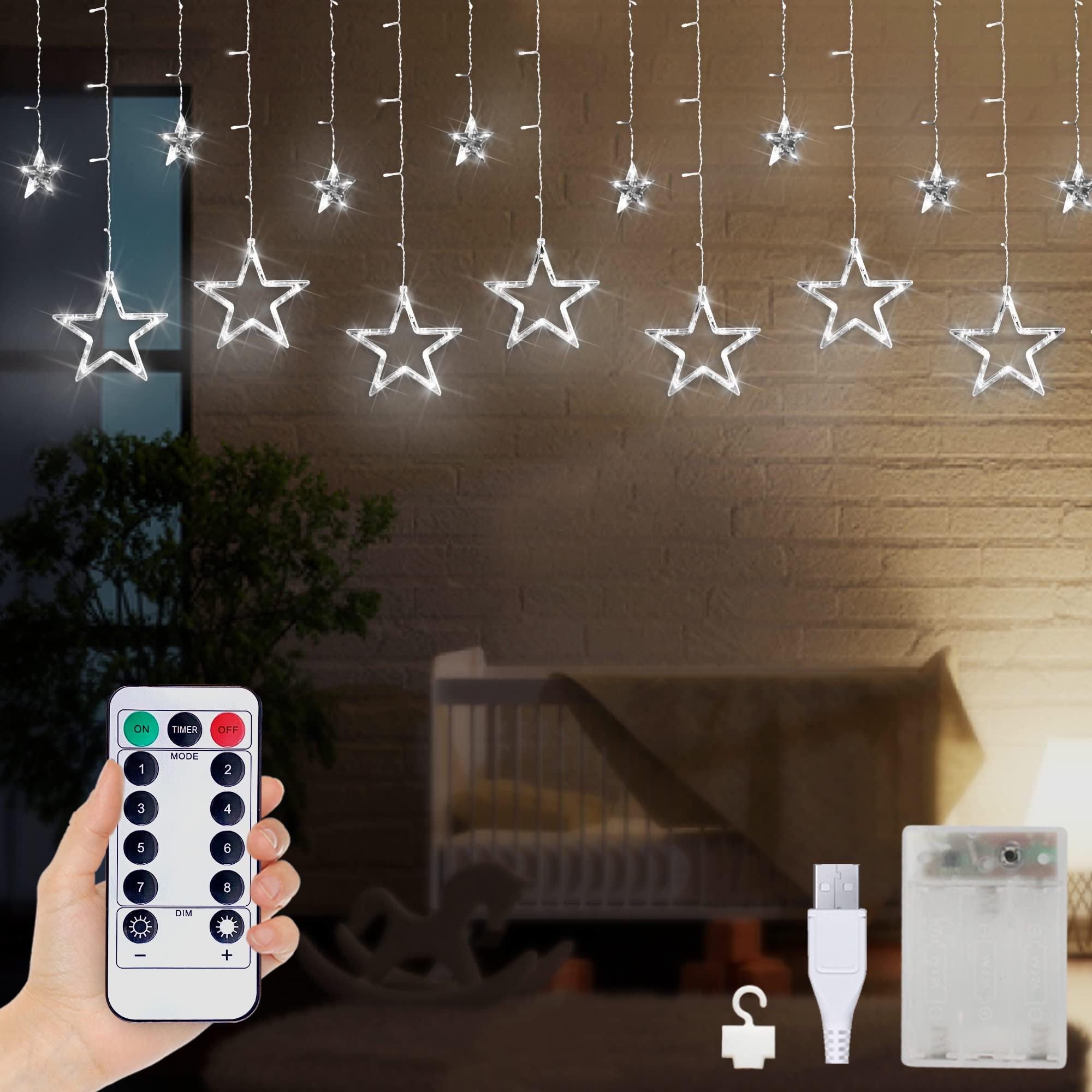 12 Star Curtain Lights with Remote Control 138 LEDs Fairy Light 8 Lighting Modes USB Powered for Bedroom Garden Party Wedding Christmas, Ideale Gift for Family Friends (RGB) 1