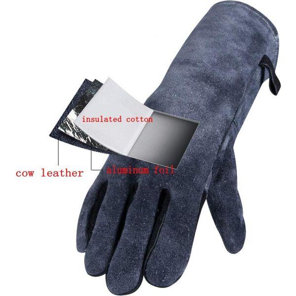 JZK Heavy duty large leather heat resistant heat proof fire gloves gauntlets for wood burner log burner BBQ welding, gardening gloves for men 4