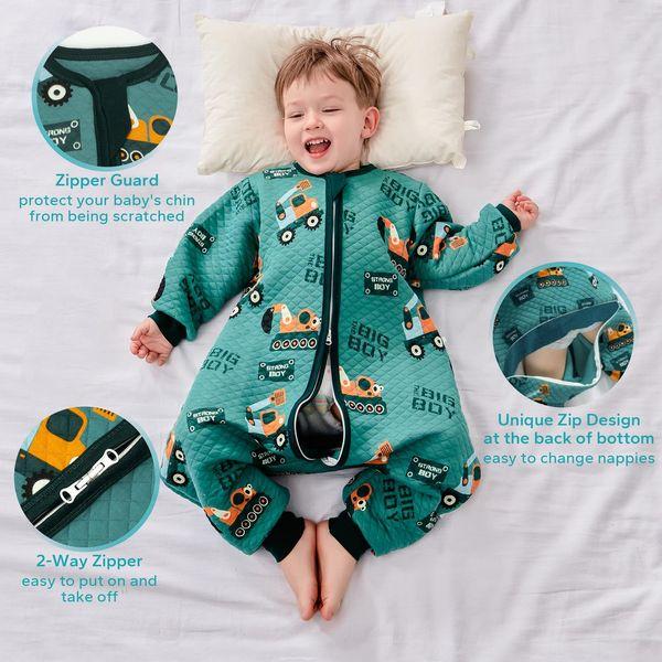 ZIGJOY Toddler Sleeping Bag, 1.5 TOG Baby Sleep Bag with Feet 100% Cotton Sleep Sack All Year Round for 2-4T Baby Girl Boy Essentials Excavator 3