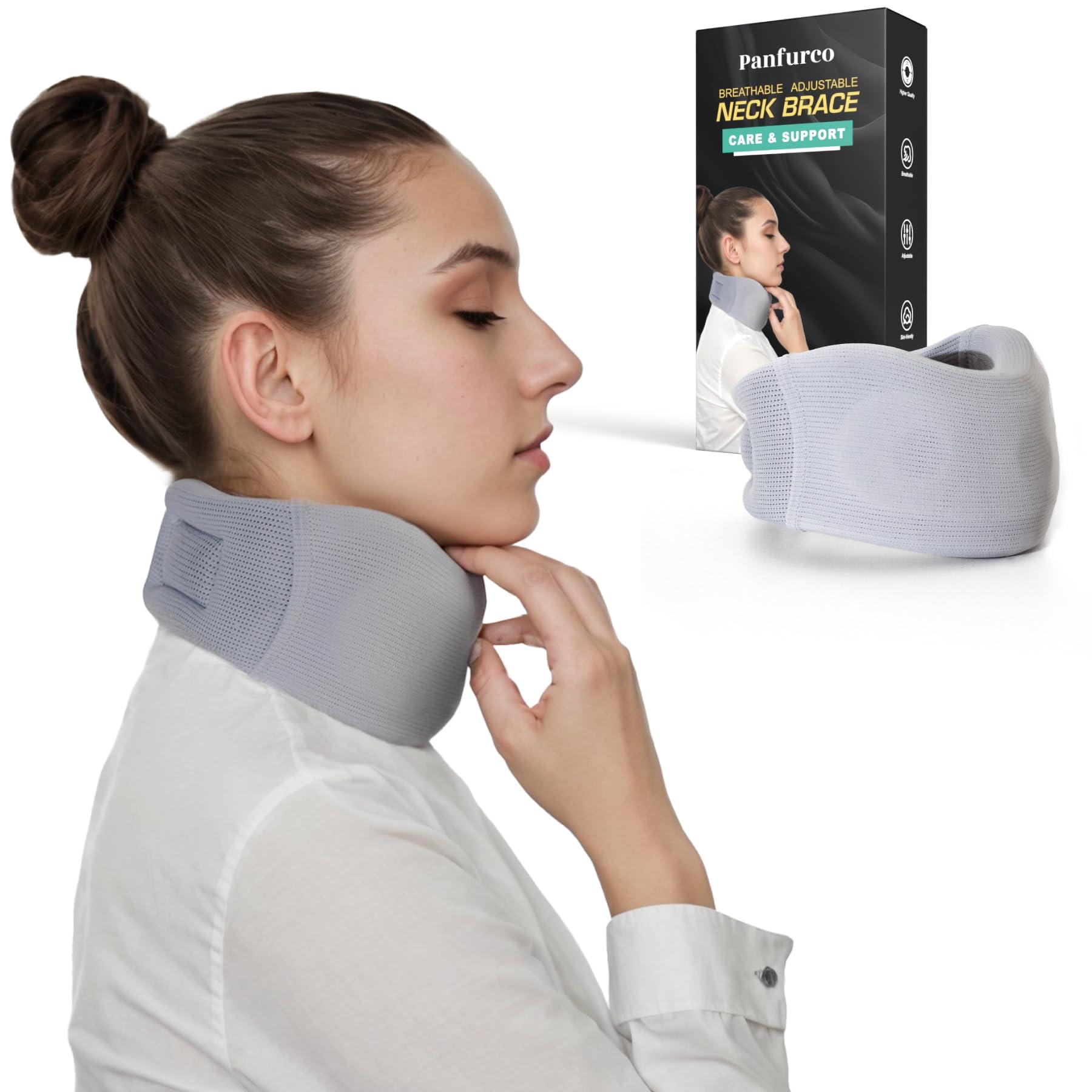 Panfurco Adjustable Neck Brace Cervical Collar - Neck Pain Relief and Neck Support Brace for Sleeping-Suitable for Women & Men (Gray, L)