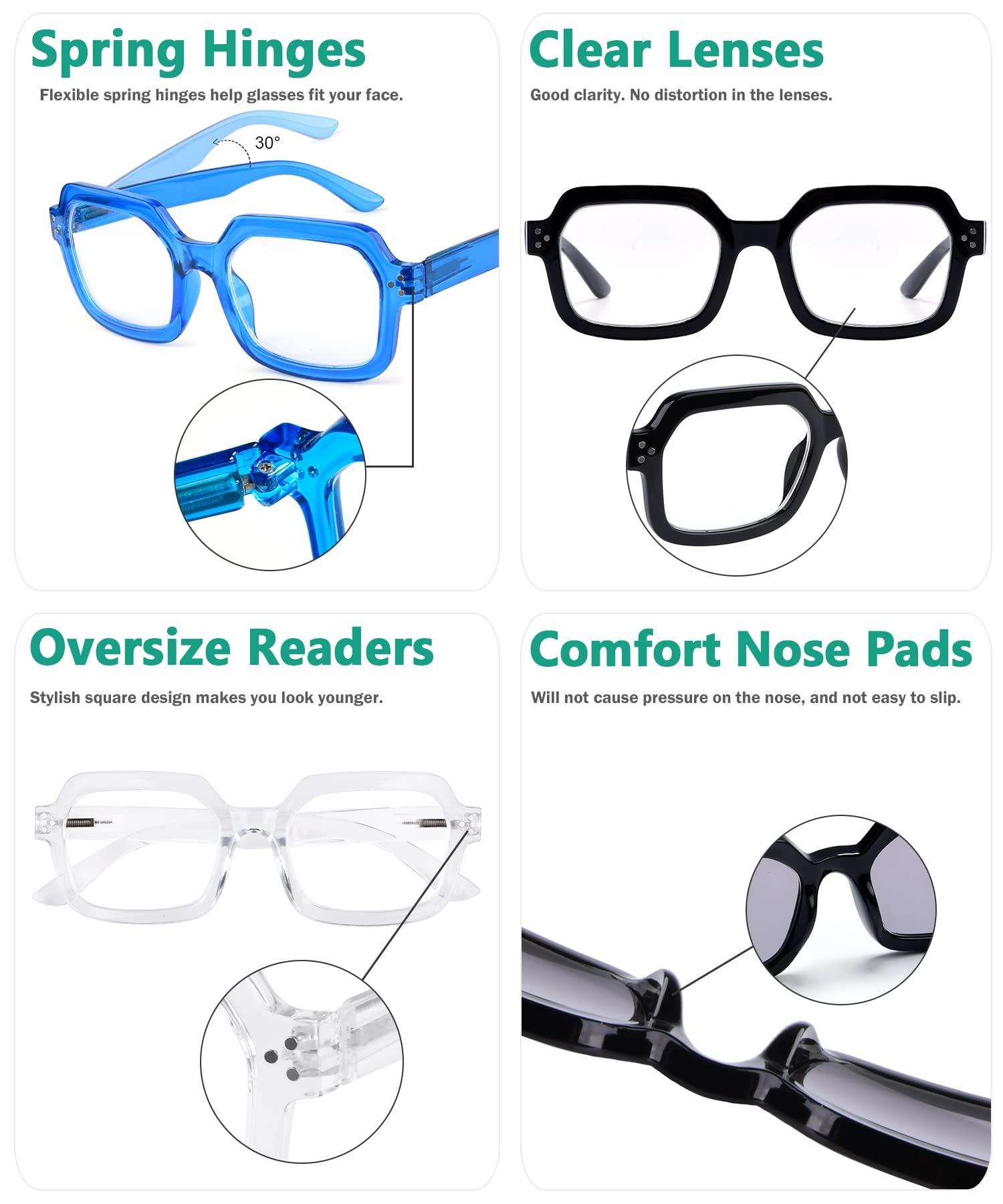 Eyekepper 5-pack Reading Glasses for Women Square Readers Large Frame +1.0 4
