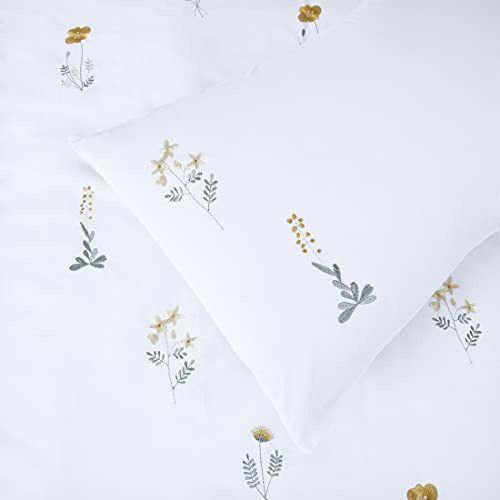 Floral Duvet Cover Set Double White Yellow Flower Embroidered Elegant Botanical Wildflower French Country Cottage Fresh Summer Blossom 3 Pieces 200x200 Girls Bedding Set 4