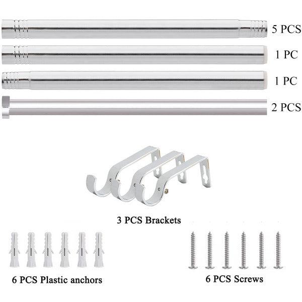 Curtain Pole 76 cm to 316 cm (30" to 124") Chrome Extendable Curtain Pole 25 mm (1") Diameter Curtain Rod With Cap finials 3