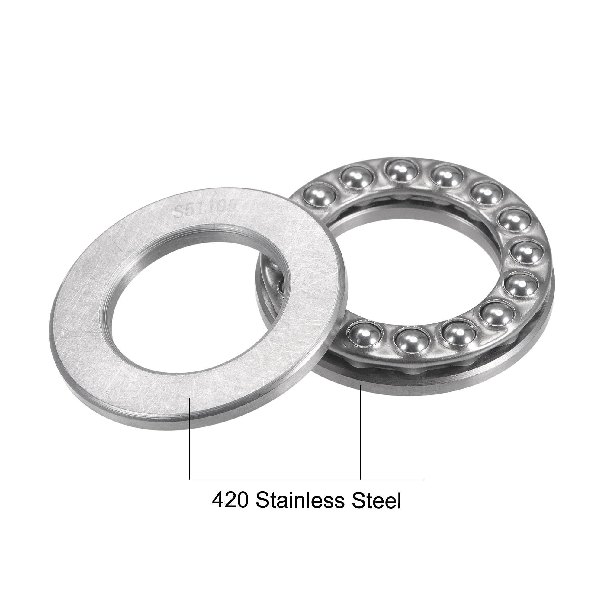 sourcing map S51105 Thrust Ball Bearing 25mm Bore 42mm OD 11mm Thick Stainless Steel with Washers 1