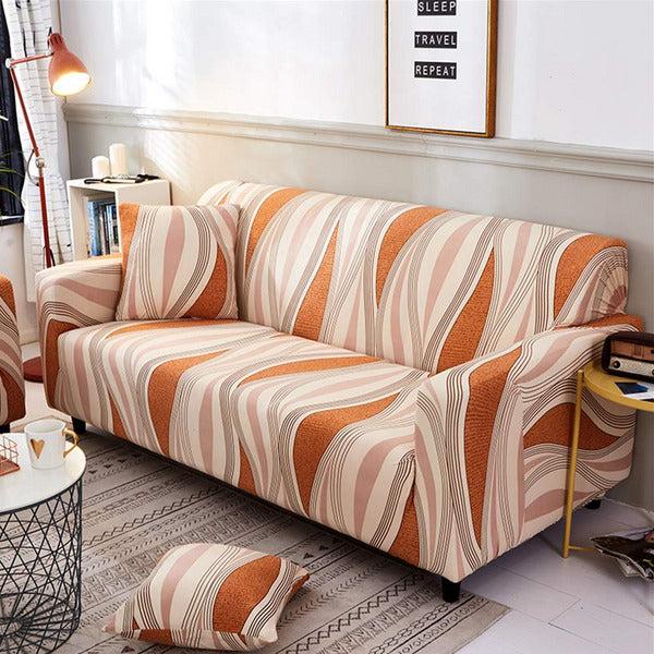 Hotniu 1-Piece Fit Stretch Sofa Covers - Polyester Spandex Printed Sofa Slipcovers - Furniture Cover/Protector for Armchair Couch with Elastic Bottom & Anti-Slip Foam (1 Seater, Orange Stripes) 2