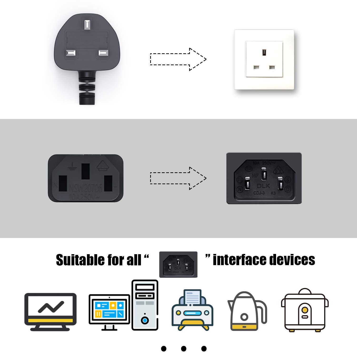 Ancable 5M 3 Prong Power Cable Kettle Lead, UK 3 Pin IEC C13 Computer Power Lead for for Samsung, Dell, Sony, HP, LED LCD Smart TV Monitor, TV, Printer, PC, Kettle and Other Appliances 1