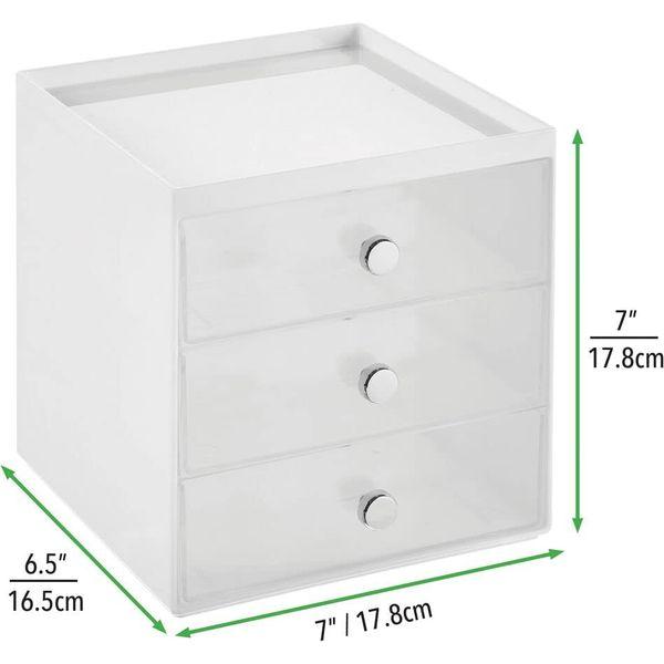 mDesign Makeup Organiser - Makeup Storage Unit with 3 Drawers - Ideal Accessory and Cosmetic Storage Box - White/Clear 4