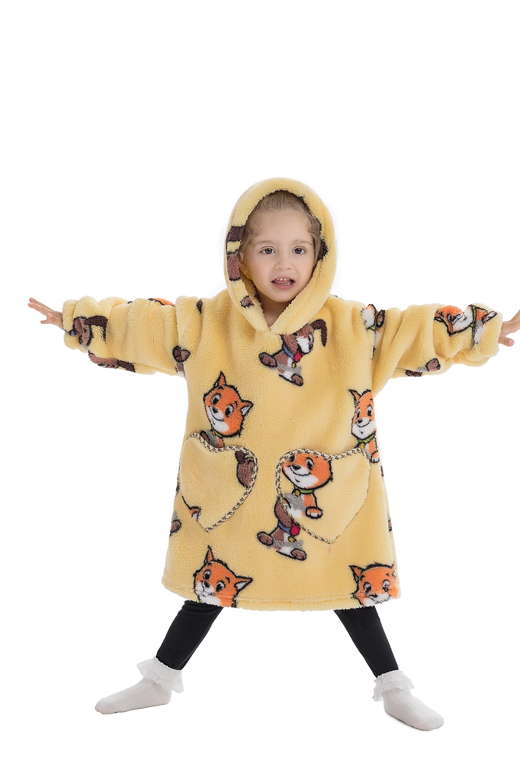 JULGIRL Kids Oversized Blanket Hoodie - Cute Animal Wearable Snuggle Hoodie Blanket for Kids, Super Soft & Warm Hooded Toddlers Blanket with Pockets for Girls Boys 2