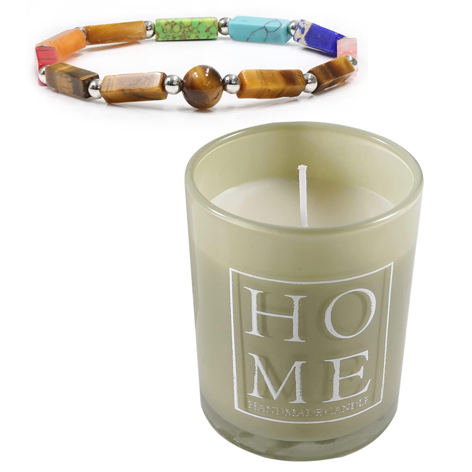 Soulnioi Scented Candle Soy Candle Aromatherapy Candle with 35 Hours Burn Time for Home Fragrance (Cheese & Strawberry Scent), and 1pc Natural Crystal Bracelet Rectangle Beaded Tiger's Eye Bracelet 0