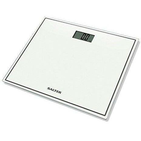 Salter Compact Digital Bathroom Scales - Toughened Glass, Measure Body Weight Metric / Imperial, Easy to Read Digital Display, Instant Precise Reading w/ Step-On Feature - White 0