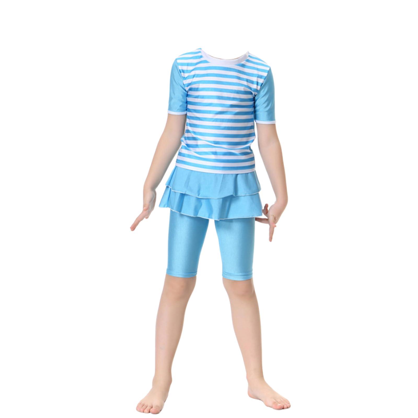 CaptainSwim Kid's Short Sleeve Swimsuit Muslim Islamic Two Piece Modest Swimwear (Sky Blue, Int'l-M Height:100-130cm) 0