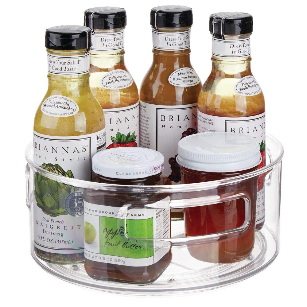 mDesign Lazy Susan Turntable Condiment Holder - Plastic Revolving Condiments and Spice Rack - Ideal Kitchen Storage Unit for Cooking Oil, Bottles, Cans and Jars - Clear 0