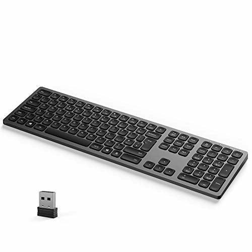 Seenda 2.4G Wireless Keyboard, Slim Full-Size Low Profile Keys Rechargeable Keyboard With Number Pad, QWERTY UK Layout, for Computer Windows 7/8/10, Laptop, PC, Desktop, Space Gray 3