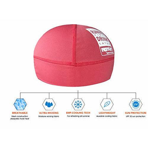 EMPIRELION Low-Profile Cooling Cycling Helmet Liner, Summer Moisture Wicking Skull Cap for hard hat, Running Beanie Sun Protection, Comfortable Working cap (Black Strips+Coral) 1