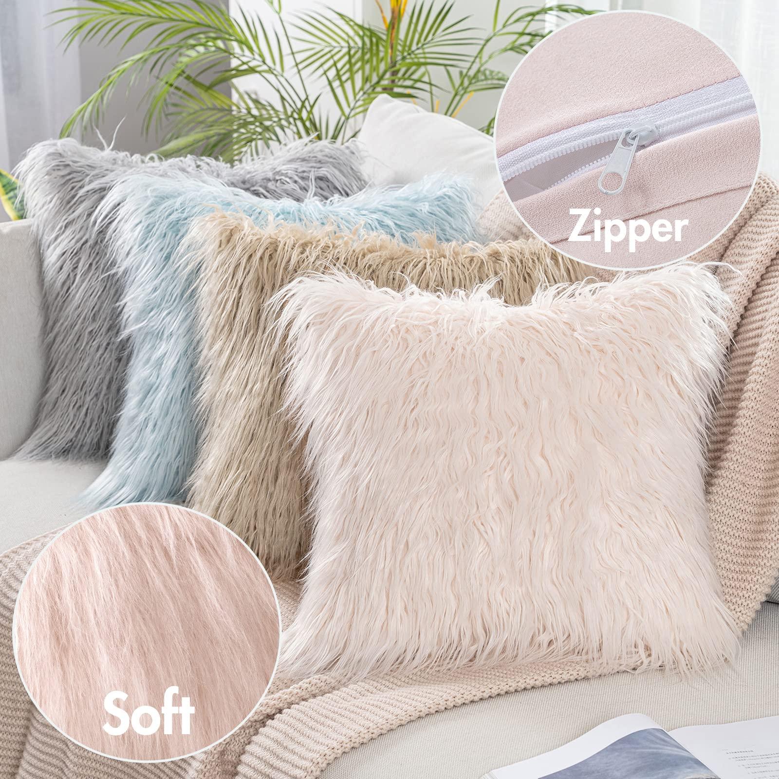 MIULEE Fluffy Decorative Square Plush Pillow Case Faux Fur Cushion Covers For Sofa Bedroom Car 18 x 18 Inch 45 x 45 CM White Set of 2 3