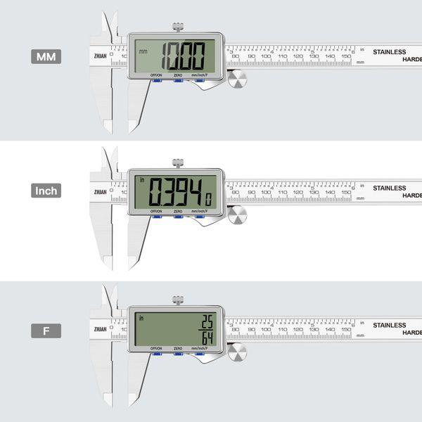 ZHJAN Digital Caliper, Professional Electronic Vernier Caliper,0-150mm/0-6 inch stainless steel micrometer with LCD screen,IP54 splash-proof protection, Digital Caliper with inch/fraction/mm switch. 1