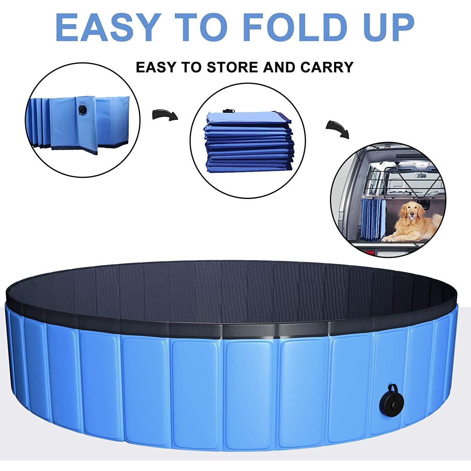 JUOIFIP Foldable Dog Paddling Pool 160x30 cm Extra Large Portable PVC Non-slip Swimming Bathing Tub for Pets & Kids Outdoor/Indoor Garden Backyard(Bonus Pet Bath Brush and Chew Toy) 3