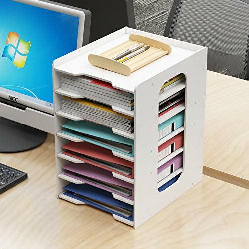 PUNCIA 7Tier Office Paper Organizer for Desk Desktop File Holder Desk Letter Tray & A4 Paper Holder Document Storage Rack for Home Office School (7Tier) 4