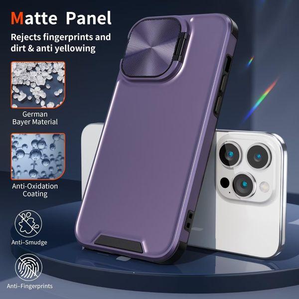 Buysing for iPhone 15 Pro Max Case with Camera Cover Stand [with Screen Protector] Invisible Metal Kickstand Military Grade Hard Matte Shockproof Phone Case 6.7"-Dark Purple 4