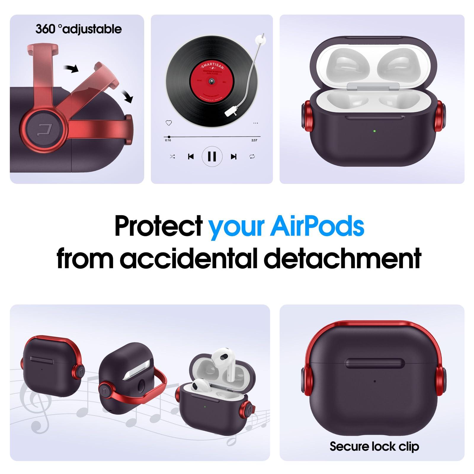 Anqrp Designed for AirPods 3 Case with Lock [Front LED Visible] [Supports Wireless Charging] Music Styling Earphone TPU + PC Protective Cover Compatible with AirPods 3rd Generation, Wine Red 4