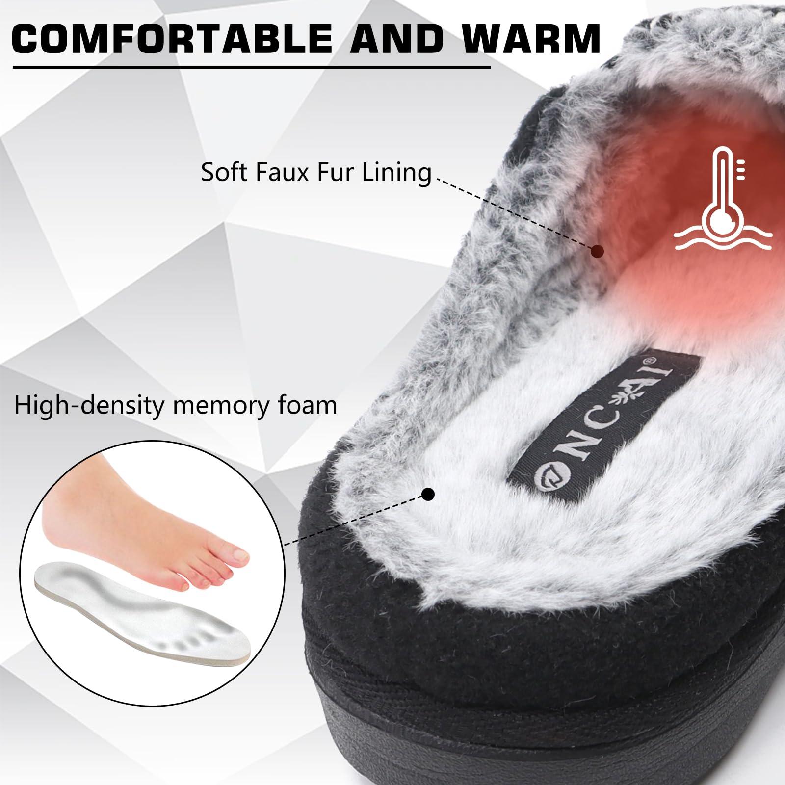 ONCAI Mens Slippers with Arch Support,Felt and Wool High-Density Memory Foam Clogs Cotton-Blend House Slippers with Orthotic Plantar Fasciitis Indoor Outdoor Rubber Soles Plaid Black Size 12 3