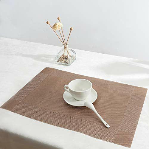 Decorus Placemats Set of 4 Washable Stain-resistant Woven Vinyl PVC Table Mats 12x18'' for Dining Kitchen Restaurant Table Dining Table Decorations 4