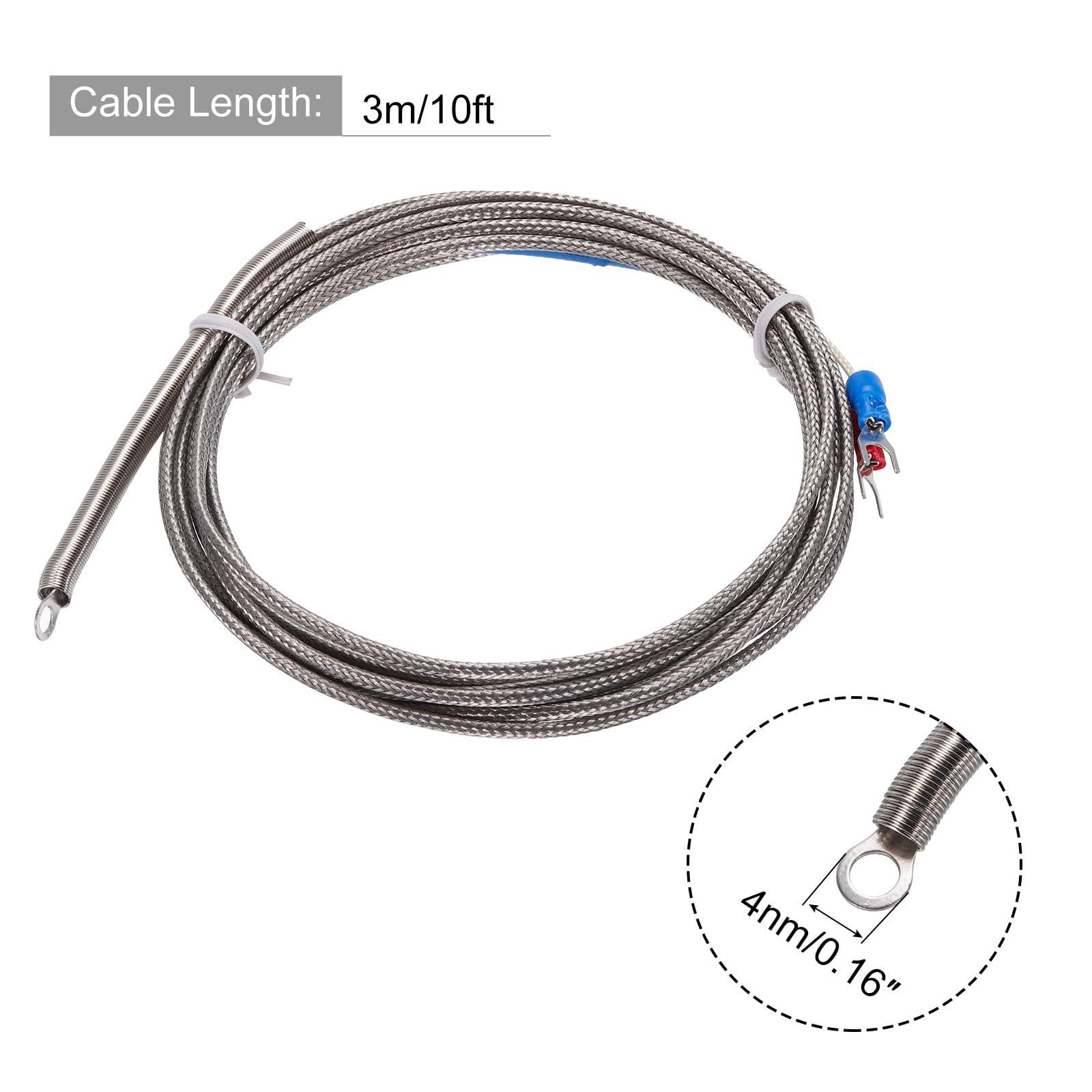 sourcing map K Type Thermocouple Temperature Sensor PT100 4mm Ring High Temperature Probe 10ft Wire 0 to 600°C(32 to 1112°F) Stainless Steel 1