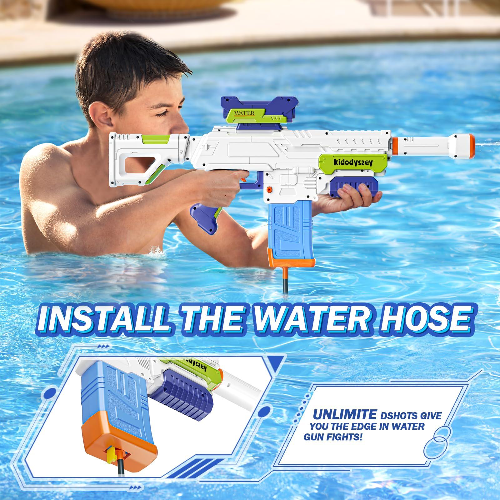 Kid Odyssey Electric Water Gun, Rechargeable Water Squirt Blaster for Adults Kids with 500ML Capacity/Unlimited Water Supply with Hose, Long Shooting Range Up 32ft, Ideal for Outdoor Beach Pool 3