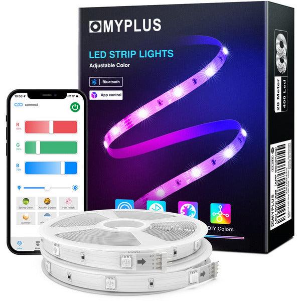 MYPLUS Bluetooth LED Strips Lights 20M, RGB Lights Strip with 44-Key Remote and APP Control Colour Changing, Safety 24V Power Supply SMD 5050 Mood Light for Decoration Room,Kitchen,Home,Bar and Party 0