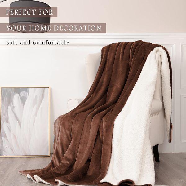 VOTOWN HOME Sherpa Fleece Throw Blanket, Comfy Blanket for Bed and Couch Double/Twin Size, Soft Fluffy Warm Winter Blanket for Sofa, 150x200 cm Brown 3