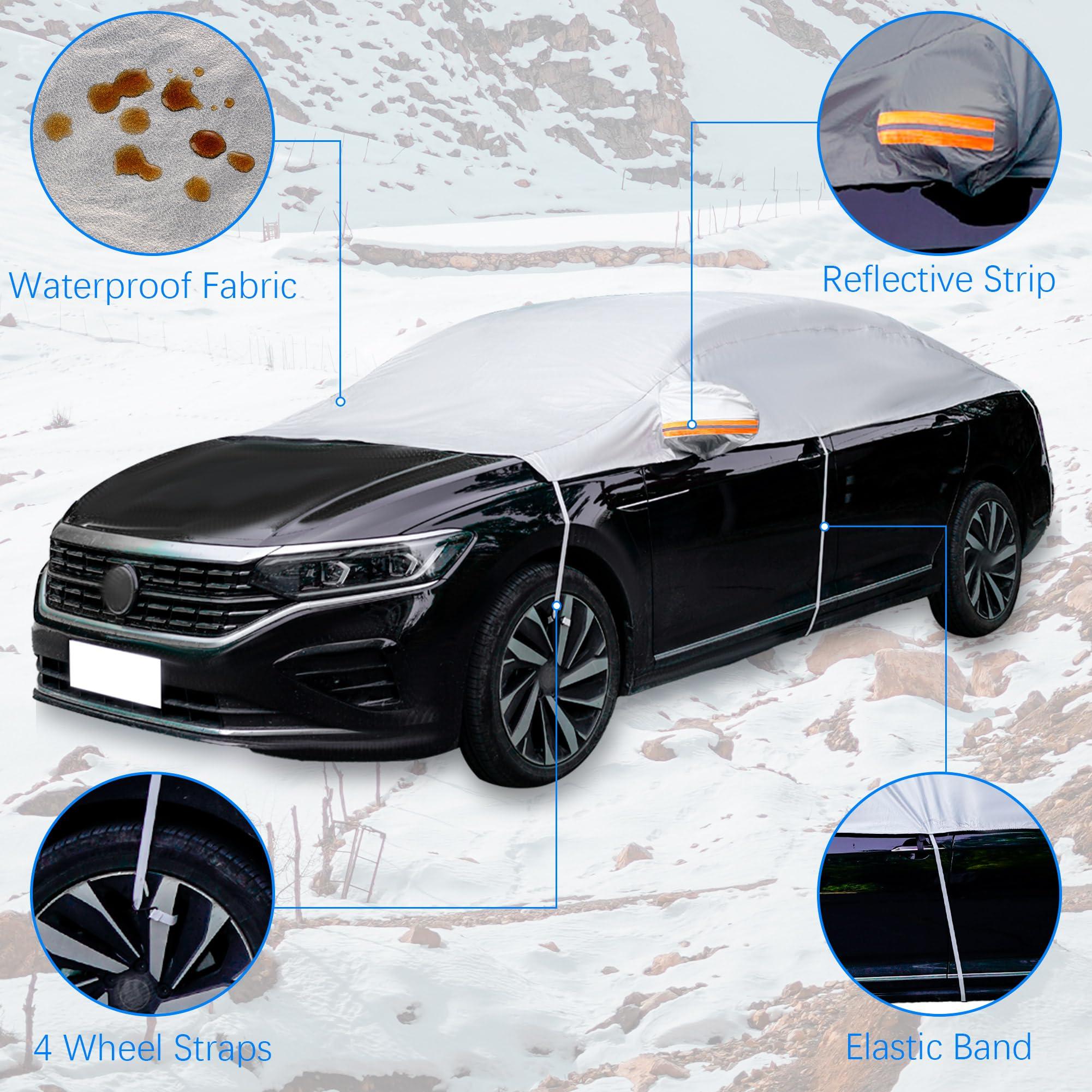 Tofern Half Car Cover Waterproof Breathable Car Frost Cover All Weather Weatherproof UV Sun Protection Snow Dust Storm Resistant 2