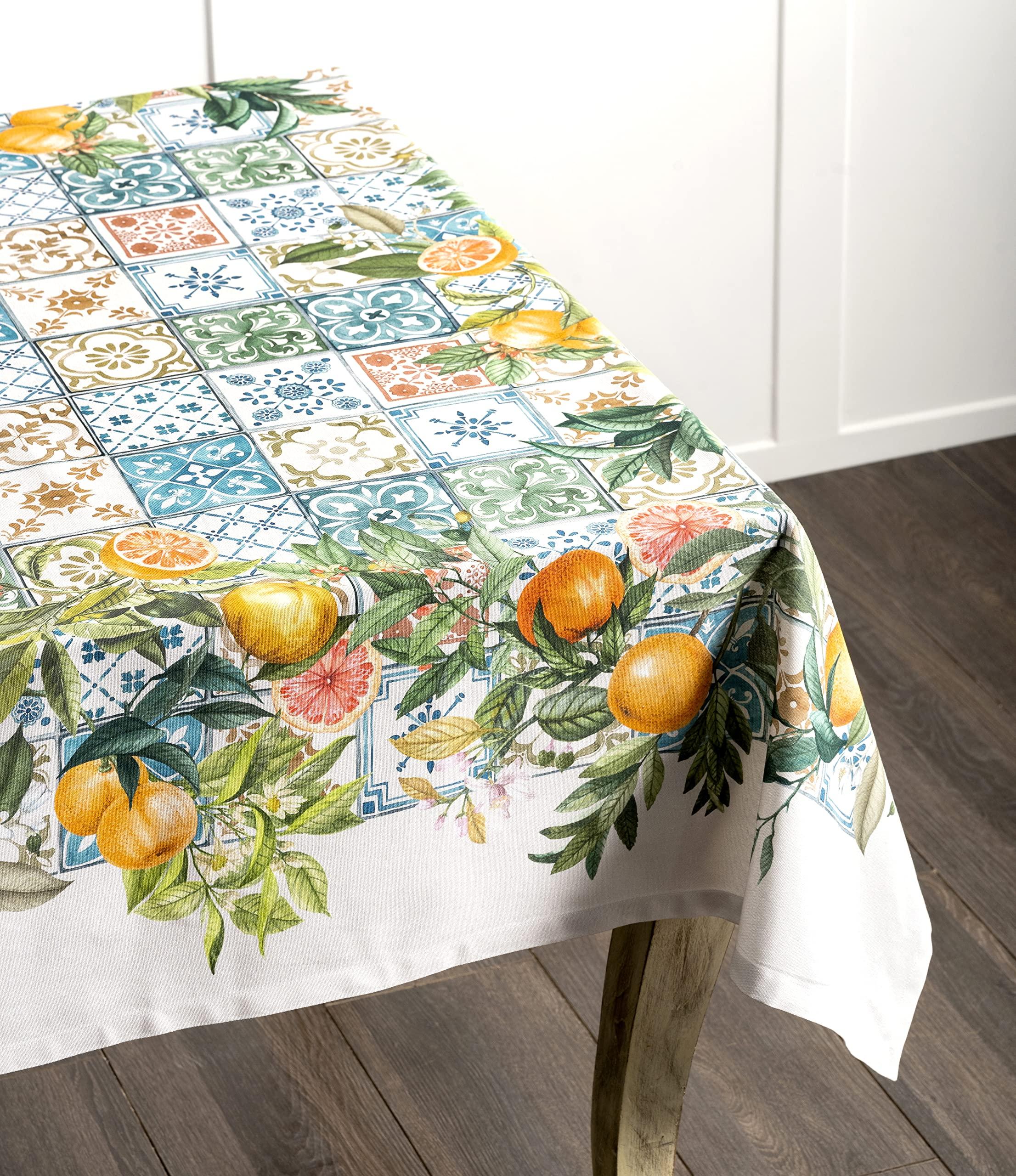 Maison d' Hermine Table Cloths 100% Cotton 140cm x 180cm Decorative Washable Square Tablecloth Easter Table cloth for Dining, Kitchen, Parties & Camping, Pivoine - Spring/Summer 2