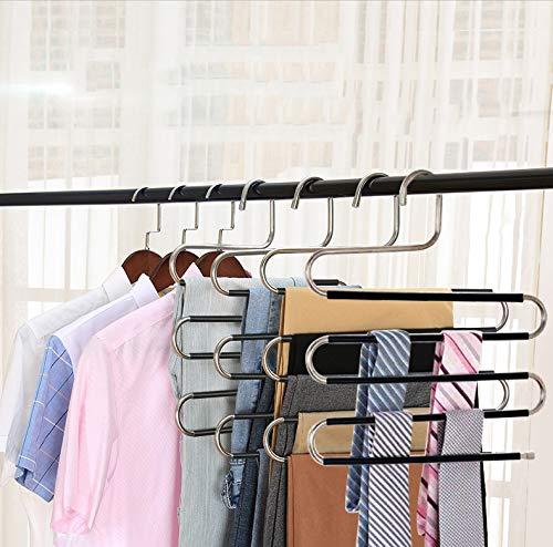 ZriEy Trouser Hanger - 4 Pack Trouser Hangers Space Saving S-Type Clothes Pants Hangers Non-Slip Closet Organizer for Scarfs Jeans Clothes Trousers Towels 1