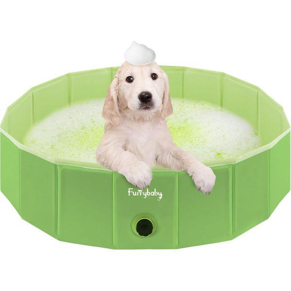 furrybaby Dog Pool, Durable Dog Paddling Pool with Quick Drainage Hole, Foldable and Non Inflatable, Thickened Kids Paddling Pool Medium for Garden Baby Pet Puppy Cat Bath (Green 100cm)
