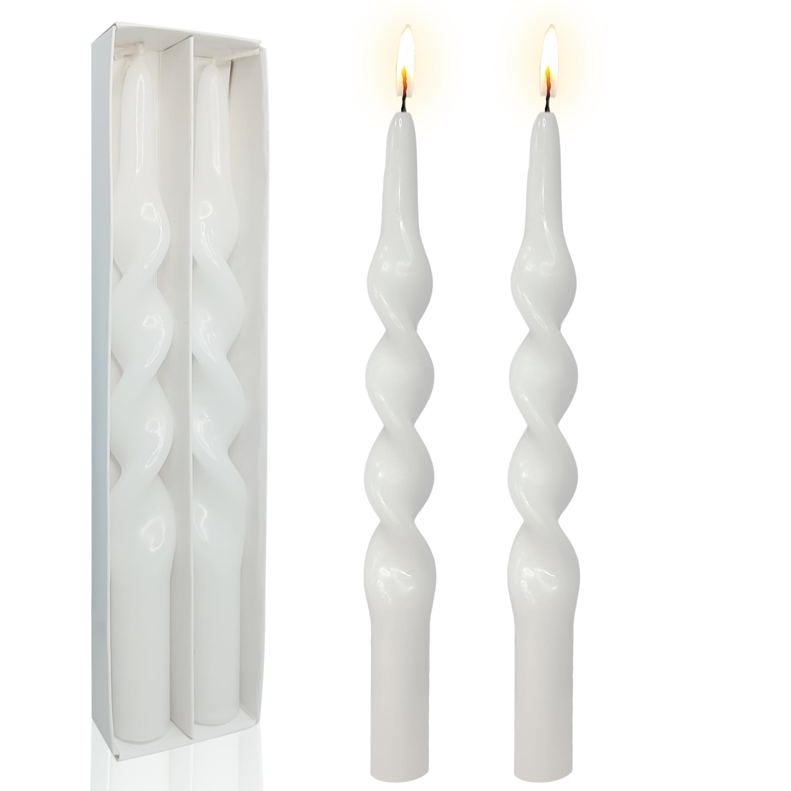 10inches Spiral Taper Candles White Candlesticks Twisted Candle Set of 2 - Unscented Smokeless Candles for Wedding Party Home Decoration