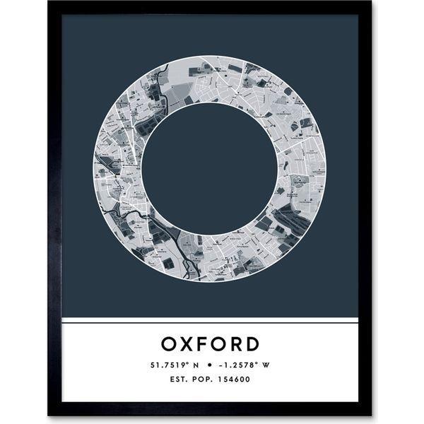 Wee Blue Coo Oxford England United Kingdom City Map Navy Colour Block Modern Typography Stylish Letter Framed Word Wall Art Print Poster for Home Décor CITYMAP1